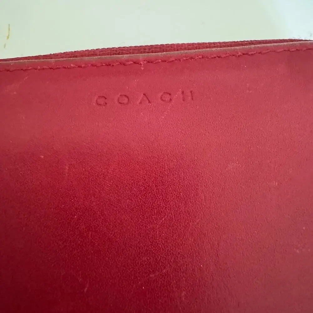 Coach Red Leather Small Zip Around Leather Wallet Card Coin Case ID Vintage